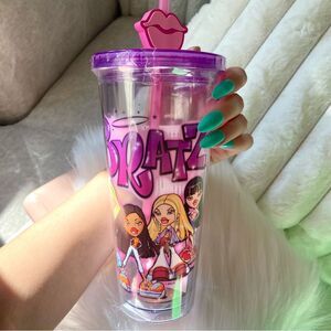 Bratz Doll Purple Tumbler / Reusable Plastic Cup 24oz with Straw and Topper